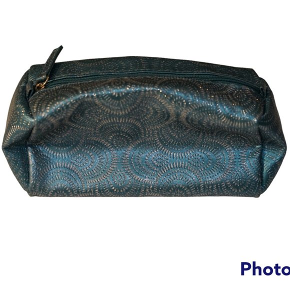 MakeUp Blue with Glitter in Pattern Zipper Box Cosmetic Bag Box - Picture 2 of 13